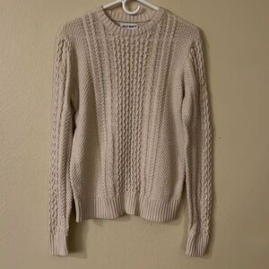 Fisherman Style Cream Crew Neck Sweater